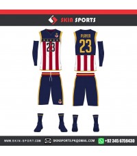 FLAG SHAPED NAVY FULL SET WITH SLEEVES  BASKETBALL UNIFORMS