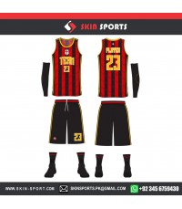 RED BLACK BROAD  FULL SET WITH SLEEVES  BASKETBALL UNIFORMS