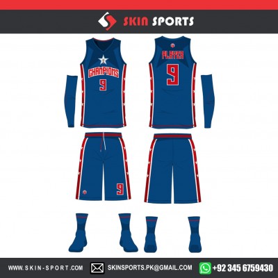 CHAMPIONS STAR NAVY  FULL SET WITH SLEEVES  BASKETBALL UNIFORMS