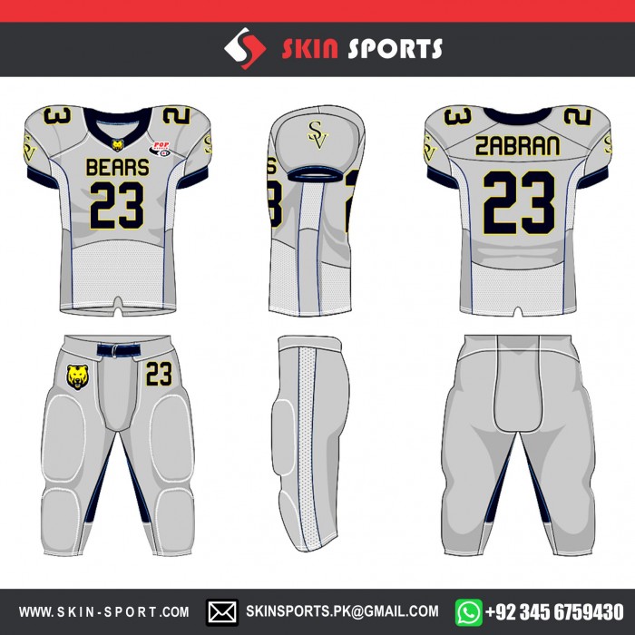 GREY WHITE American Football Uniforms : Skin Sports