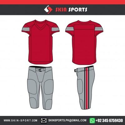 RED GREY WITH STRIPES AMERICAN FOOTBALL UNIFORMS 